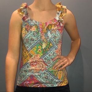 Lauren Ralph Lauren Colorful Ruffle Tank Top Small